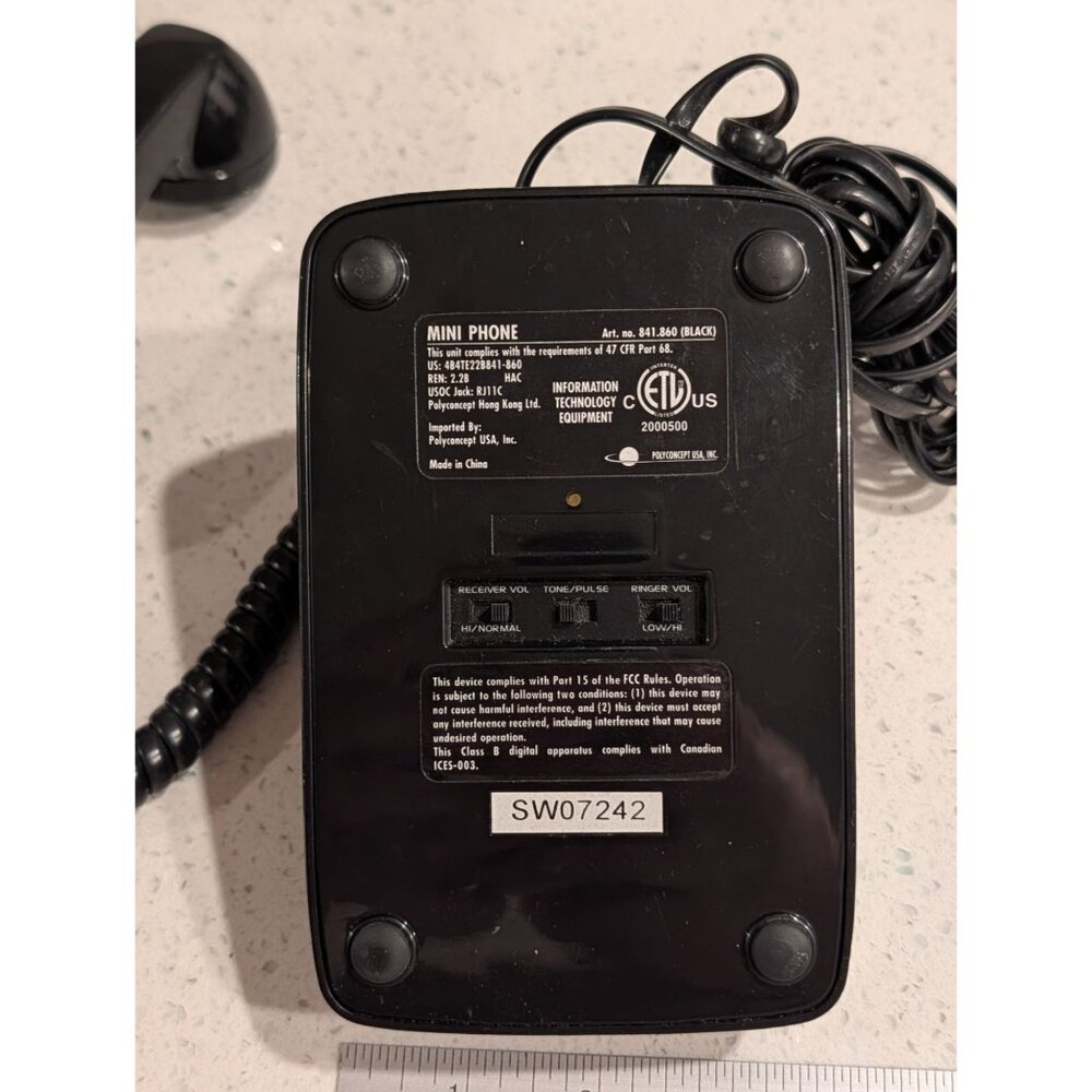 Mini Phone black corded Polyconcept Dial Pad Flash/Redial push button landline - Picture 14 of 16